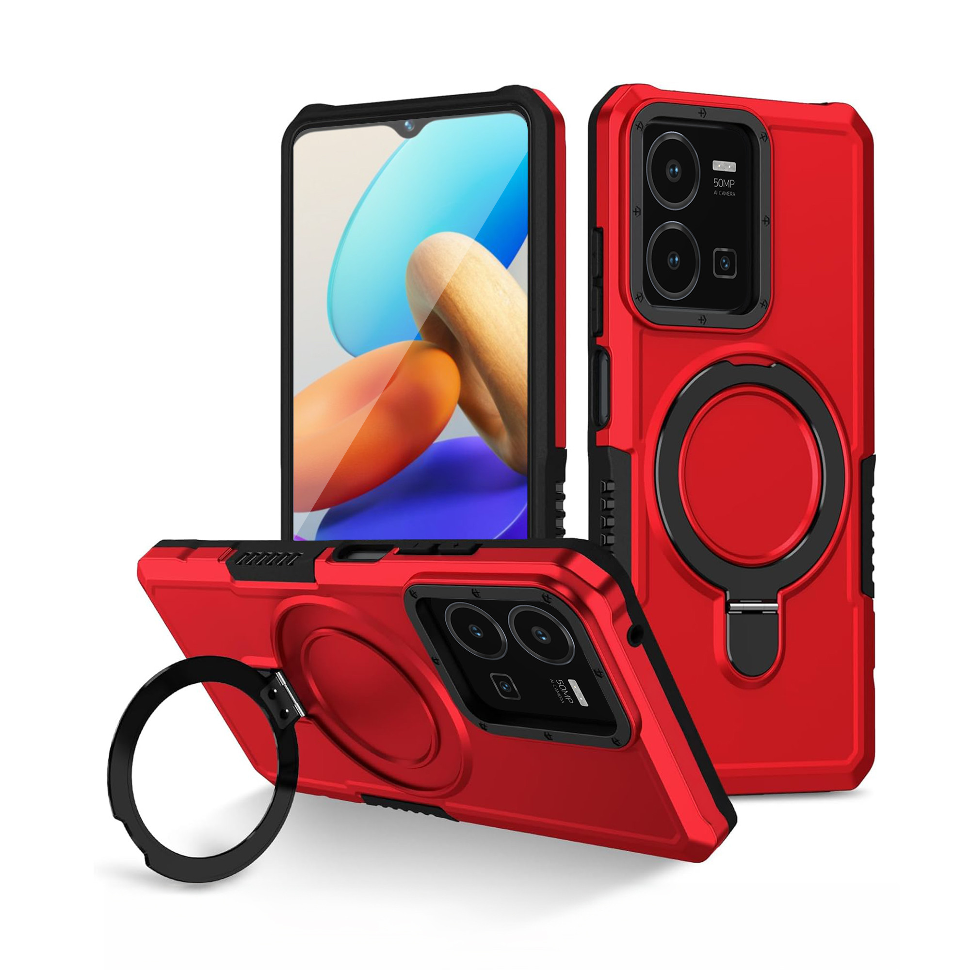 COMAKU Cover Armor Per Vivo Y35 4G, Custodia Antiurto TPU+PC Con Anello Porta E Supporto, Protezione Fotocamera, Blu - 2