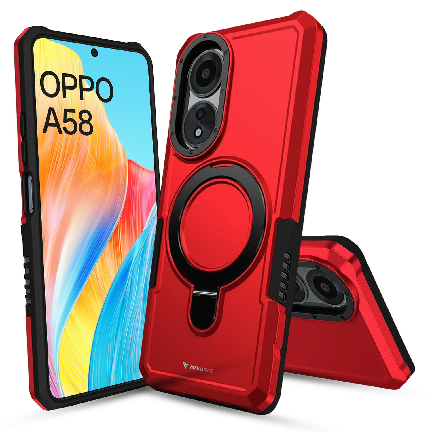 RankOne Custodia OPPO A58 Con Anello E Sportello Scorrevole – Blu, Protezione Anti Caduta