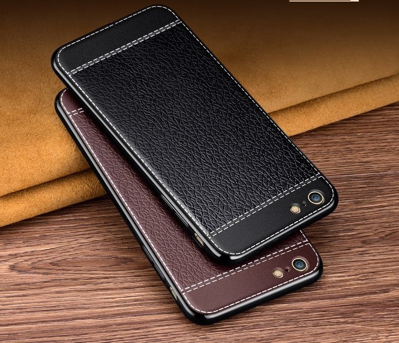 VAKU ® VIVO Y69 Leather Stitched Gold Electroplated Soft TPU Back Cover