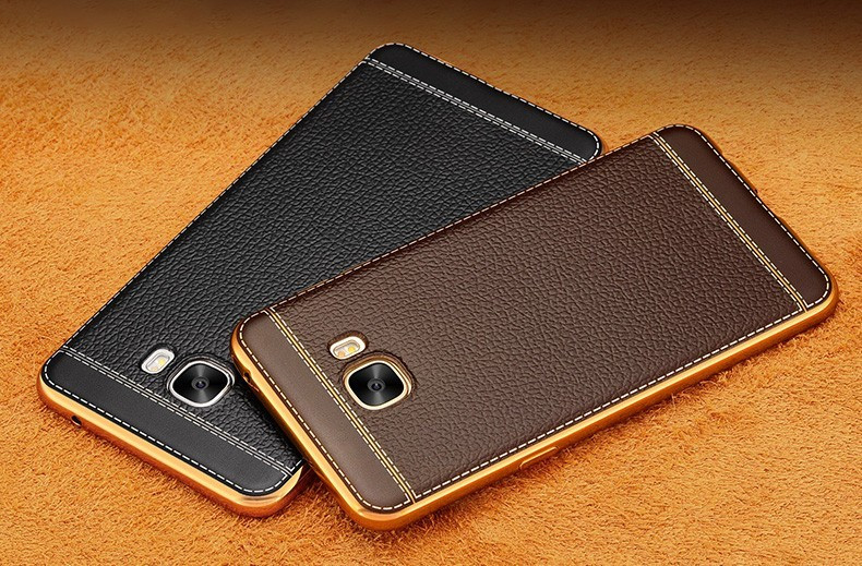 Vaku ® Samsung Galaxy C9 Pro Leather Stitched Gold Electroplated Soft TPU  Back Cover