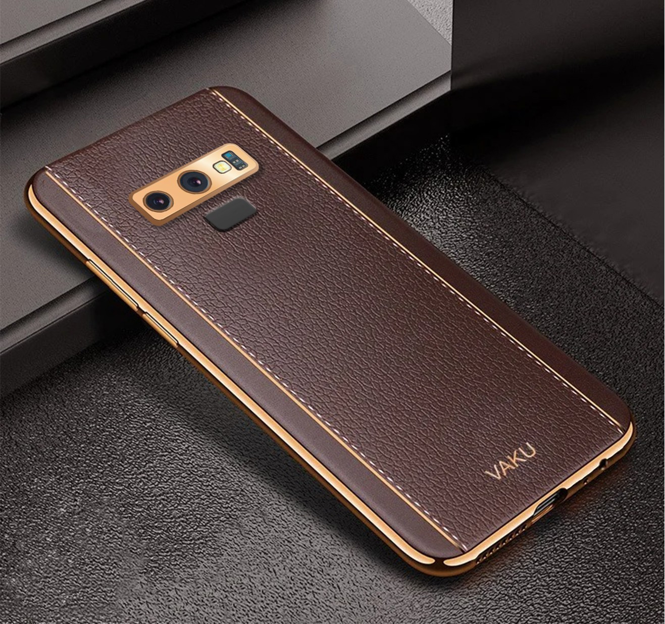 Vaku ® Samsung Galaxy Note Vertical Leather Stitched Gold Electroplated  Soft TPU Back Cover