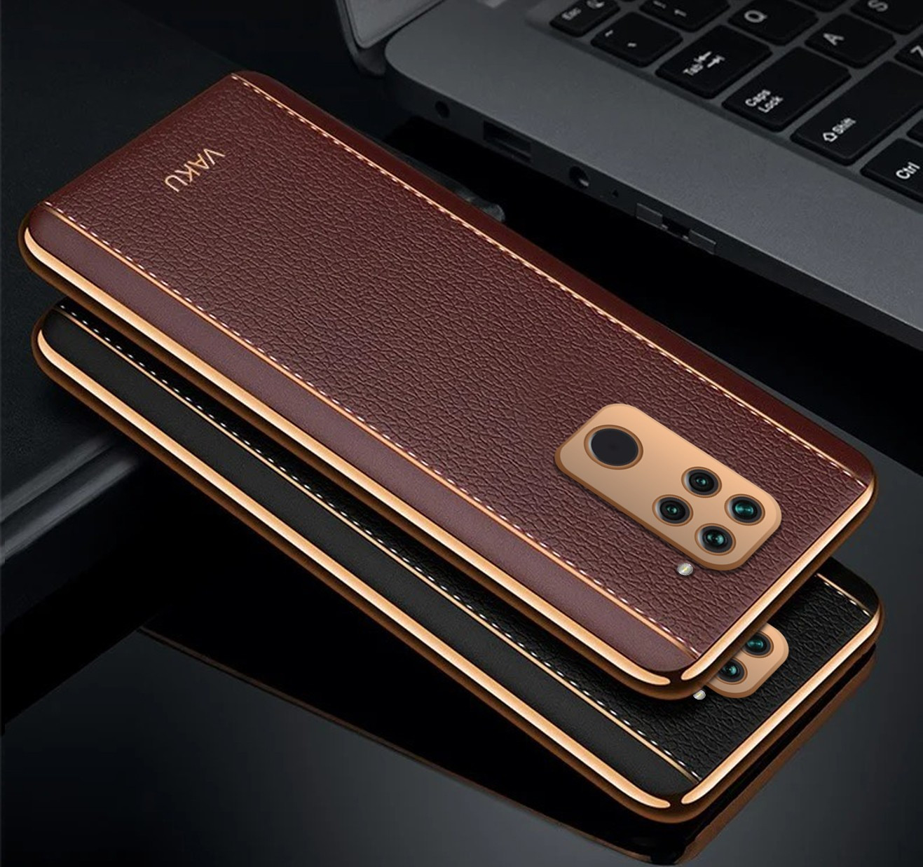 Vaku ® Redmi Note Vertical Leather Stitched Gold Electroplated