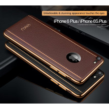 VAKU ® Apple iPhone 6 Plus / 6S Plus Vertical Leather Stitched Gold Electroplated Soft TPU Back Cover