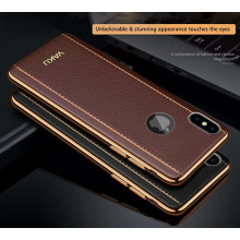 VAKU ® Apple iPhone XS Max Vertical Leather Stitched Gold Electroplated Soft TPU Back Cover