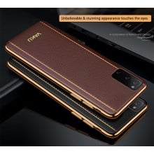 Vaku ® Samsung Galaxy S20 Vertical Leather Stitched Gold Electroplated Soft TPU Back Cover