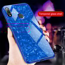 VAKU ® Xiaomi Redmi Note 7 / Note 7 Pro Glossy Marble with 9H hardness tempered glass overlay Back Cover