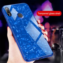 VAKU ® Xiaomi Redmi Note 7 / Note 7 Pro Glossy Marble with 9H hardness tempered glass overlay Back Cover