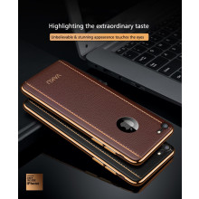 VAKU ® Vertical Leather Stitched Gold Electroplated Soft TPU Back Cover