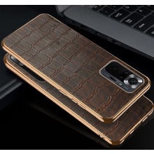 Vaku ® Redmi Note 10 Pro Rexza Leather Stitched Gold Electroplated Soft TPU Back Cover