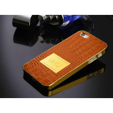 Vaku ® Apple iPhone 5 / 5S / SE Premium Crocodile Leather Gold Electroplated Back Cover