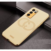 Vaku ® Oppo Reno6 5G Skylar Leather Pattern Gold Electroplated Soft TPU Back Cover