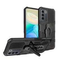 Vaku ® Vivo V27 5G Vanguard Military Grade Armor Case with Metal Belt Clip Kickstand Back Cover