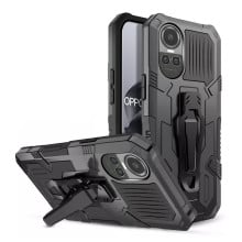 Vaku ® Oppo Reno10 5G Vanguard Military Grade Armor Case with Metal Belt Clip Kickstand Back Cover
