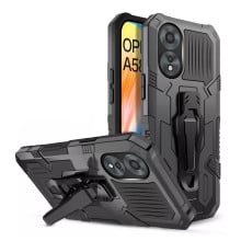 Vaku ® Oppo A58 4G Vanguard Military Grade Armor Case with Metal Belt Clip Kickstand Back Cover