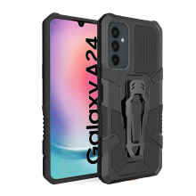 Vaku ® Samsung Galaxy A24 4G Vanguard Military Grade Armor Case with Metal Belt Clip Kickstand Back Cover