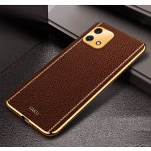 Vaku ® Oppo A16e Luxemberg Series Leather Stitched Gold Electroplated Soft TPU Back Cover