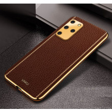 Vaku ® Samsung Galaxy S20 Plus Luxemberg Series Leather Stitched Gold Electroplated Soft TPU Back Cover