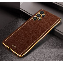 Vaku ® Samsung Galaxy A13 Luxemberg Leather Stitched Gold Electroplated Soft TPU Back Cover