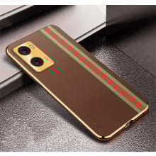 Vaku ® Oppo A96 Felix Line Leather Stitched Gold Electroplated Soft TPU Back Cover Case