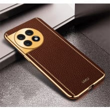 Vaku ® OnePlus 11R Luxemberg Series Leather Stitched Gold Electroplated Soft TPU Back Cover