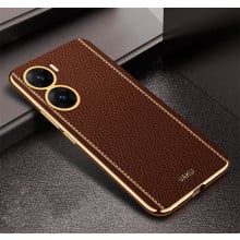 Vaku ® Vivo V29e 5G Luxemberg Leather Pattern Gold Electroplated Soft TPU Back Cover