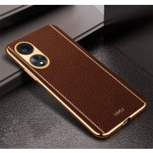 Vaku ® Oppo A58 4G Luxemberg Leather Pattern Gold Electroplated Soft TPU Back Cover