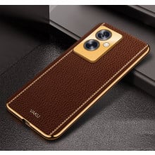 Vaku ® Oppo A79 5G Luxemberg Leather Pattern Gold Electroplated Soft TPU Back Cover