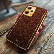 Vaku ® Redmi Note 12 Pro Plus 5G Luxemberg Series Leather Stitched Gold Electroplated Soft TPU Back Cover