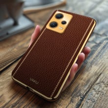 Vaku ® Redmi Note 12 Pro 5G Luxemberg Series Leather Stitched Gold Electroplated Soft TPU Back Cover