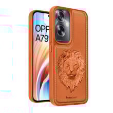 Vaku ® Oppo A79 5G Lion Embossed Luxury Designer Leather Protective Back Cover Case