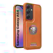 Vaku ® Samsung Galaxy A54 5G Regal Shield Metal Lion Engraved Leather Protective Back Cover