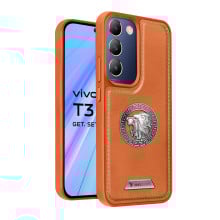 Vaku ® Vivo T3 5G Regal Shield Metal Lion Engraved Leather Protective Back Cover