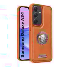 Vaku ® Samsung Galaxy A34 5G Regal Shield Metal Lion Engraved Leather Protective Back Cover