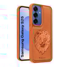Vaku ® Samsung Galaxy S25 Lion Embossed Luxury Designer Leather Protective Back Cover