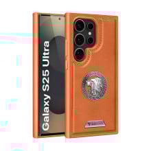 Vaku ® Samsung Galaxy S25 Ultra Regal Shield Metal Lion Engraved Leather Protective Back Cover