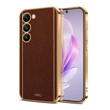 Vaku ® Vivo Y200e 5G Luxemberg Leather Pattern Gold Electroplated Soft TPU Back Cover