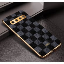 Vaku ® Samsung Galaxy S10 Plus Cheron Series Leather Stitched Gold Electroplated Soft TPU Back Cover