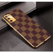 Vaku ® Samsung Galaxy M02s Cheron Series Leather Stitched Gold Electroplated Soft TPU Back Cover