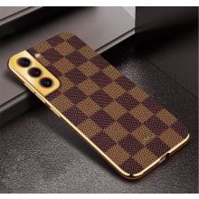 Vaku ® Samsung Galaxy S21 Plus Cheron Series Leather Stitched Gold Electroplated Soft TPU Back Cover