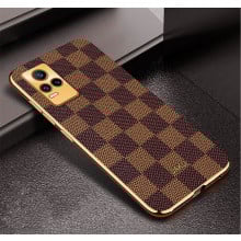Vaku ® Vivo Y73 Cheron Series Leather Stitched Gold Electroplated Soft TPU Back Cover