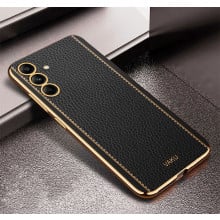 Vaku ® Samsung Galaxy S24 Luxemberg Leather Pattern Gold Electroplated Soft TPU Back Cover