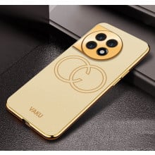 Vaku ® OnePlus 11R Skylar Leather Stitched Gold Electroplated Soft TPU Back Cover