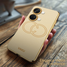 Vaku ® OnePlus Skylar Series Leather Stitched Gold Electroplated Soft TPU Back Cover
