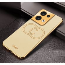 Vaku ® Oppo Reno8 5G Skylar Leather Pattern Gold Electroplated Soft TPU Back Cover