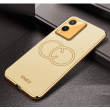Vaku ® Vivo T1x Skylar Leather Pattern Gold Electroplated Soft TPU Back Cover