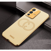 Vaku ® Vivo V23 5G Skylar Leather Pattern Gold Electroplated Soft TPU Back Cover