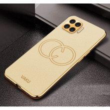 Vaku ® Oppo F17 Skylar Leather Pattern Gold Electroplated Soft TPU Back Cover