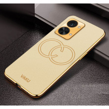 Vaku ® OnePlus Nord 2T Skylar Leather Pattern Gold Electroplated Soft TPU Back Cover