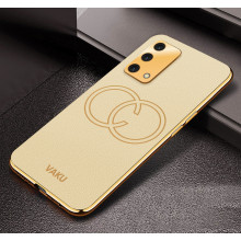 Vaku ® Oppo F19s Skylar Leather Pattern Gold Electroplated Soft TPU Back Cover