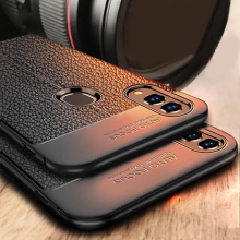 Vaku ® Xiaomi Redmi Note 7 / Note 7 Pro Auto Focus Leather Stitched Edition Soft Silicone 4 Frames plus ultra-thin case transparent cover